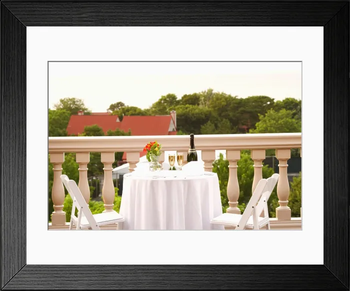 Framed Print : Champagne bottle and two champagne flutes on the table Framed Print : Champagne bottle and two champagne flutes on the table