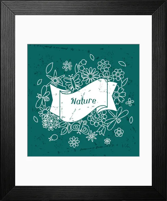 Framed Print : Card with beautiful simple flowers, beetles and butterflies Framed Print : Card with beautiful simple flowers, beetles and butterflies