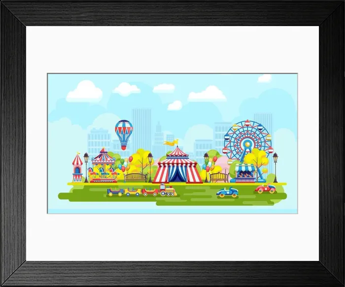 Framed Print : Colorful amusement park in city Framed Print : Colorful amusement park in city