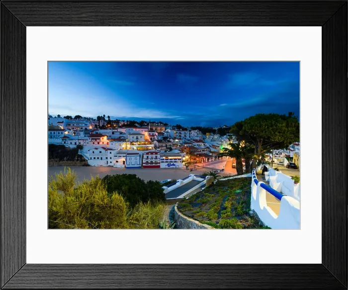 Framed Print : High level view of coastal town at dusk, Carvoeiro, Algarve, Portugal, Europe Framed Print : High level view of coastal town at dusk, Carvoeiro, Algarve, Portugal, Europe