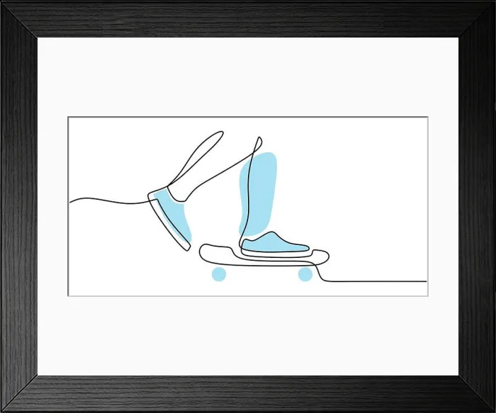 Framed Print : Continuous one single line of leg with skateboard isolated on white background minimalism design Framed Print : Continuous one single line of leg with skateboard isolated on white background minimalism design