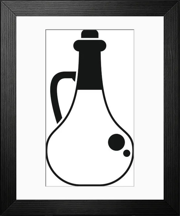 Framed Print : Black and white icon of a traditional glass bottle containing olive oil with bubbles Framed Print : Black and white icon of a traditional glass bottle containing olive oil with bubbles