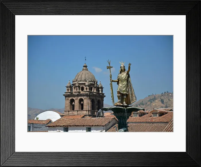 Framed Print : The Pachacuti fountain is the center of the Plaza de Armas in the city of Cuzco