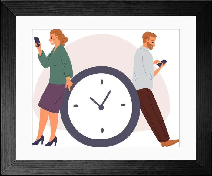 Framed Print : Man and woman with smartphone wasting their time Framed Print : Man and woman with smartphone wasting their time