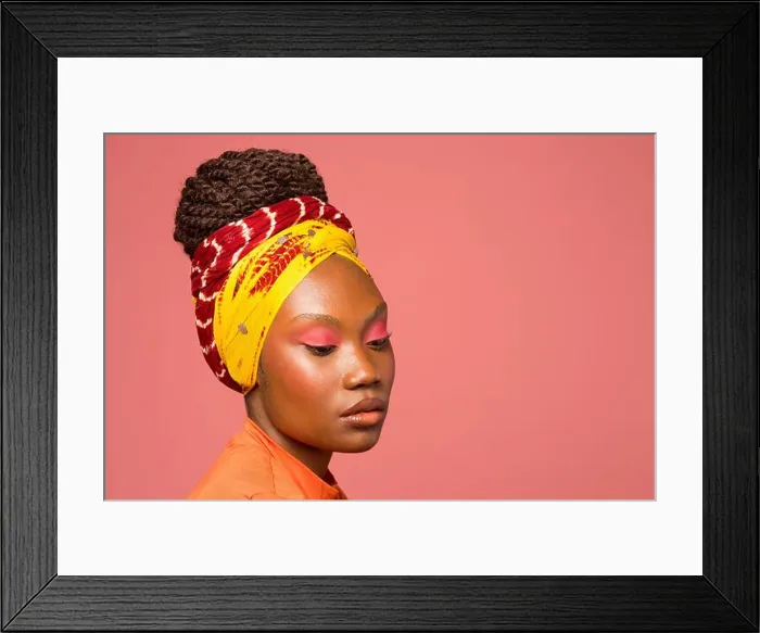Framed Print : Studio portrait of stylish young woman wearing turban Framed Print : Studio portrait of stylish young woman wearing turban