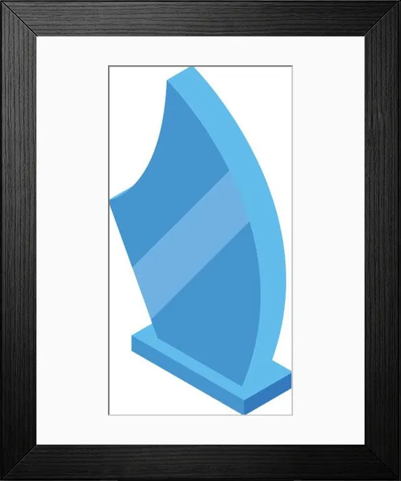 Framed Print : Blue glass trophy award standing on a pedestal for the winner of a competition Framed Print : Blue glass trophy award standing on a pedestal for the winner of a competition