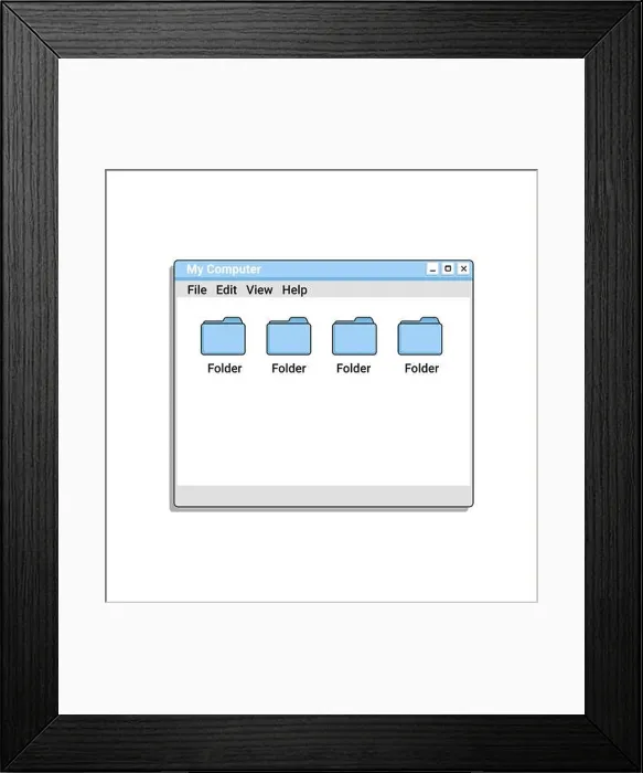 Framed Print : Old file explorer program in blue color with files and folders Framed Print : Old file explorer program in blue color with files and folders