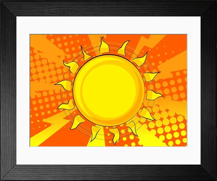 Framed Print : Cartoon Sun, comic book illustration. Retro vector comics pop art design Framed Print : Cartoon Sun, comic book illustration. Retro vector comics pop art design