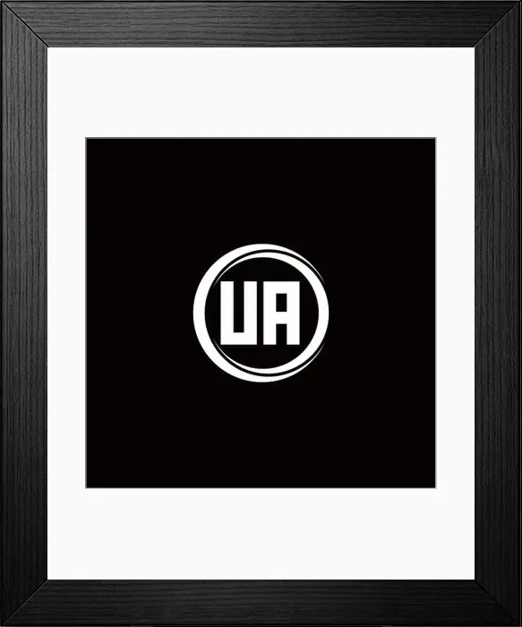 Framed Print : UA logo initial letter monogram with circle slice rounded design template isolated in black background Framed Print : UA logo initial letter monogram with circle slice rounded design template isolated in black background
