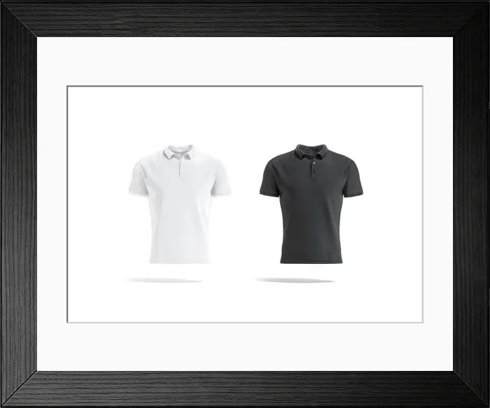 Framed Print : Blank black and white polo shirt mock up, front view Framed Print : Blank black and white polo shirt mock up, front view