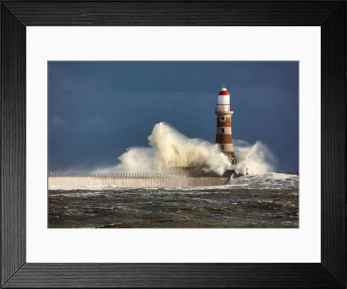 Framed Print : Image of a Lighthouse during a storm at Sunderland, Tyne and Wear, England, UK Framed Print : Image of a Lighthouse during a storm at Sunderland, Tyne and Wear, England, UK
