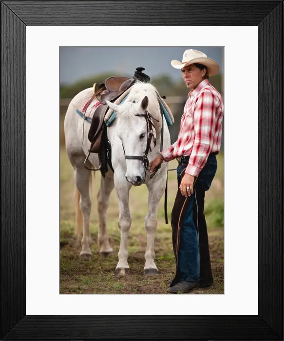 Framed Print : Man standing beside horse Framed Print : Man standing beside horse