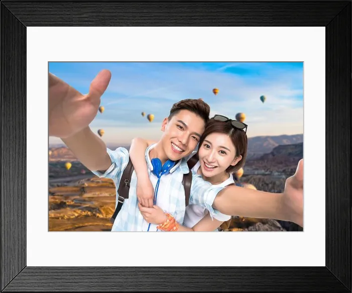 Framed Print : Happy young couple backpacking trip Framed Print : Happy young couple backpacking trip