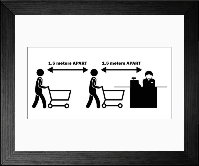Framed Print : Social Distancing 1.5 meters m Apart Stick Figure with Cart Trolley at Checkout Counter Cashier Line Queue. Vector File Framed Print : Social Distancing 1.5 meters m Apart Stick Figure with Cart Trolley at Checkout Counter Cashier Line Queue. Vector File
