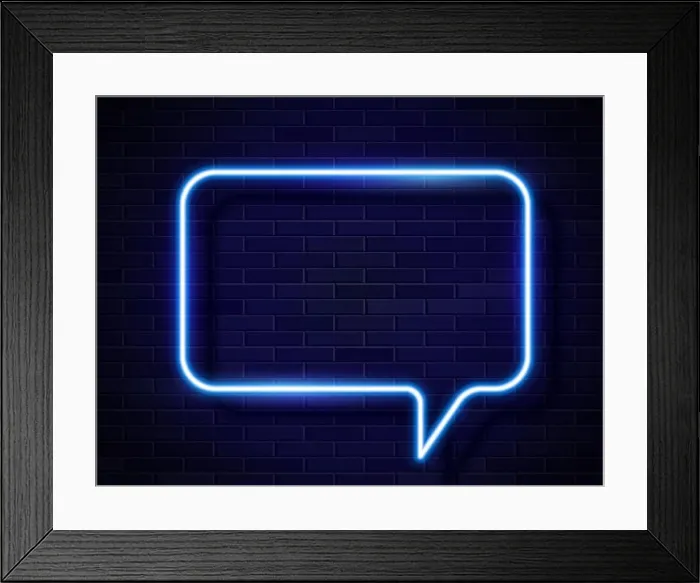 Framed Print : Vector Neon Blue Glowing Speech Bubble Sign Framed Print : Vector Neon Blue Glowing Speech Bubble Sign