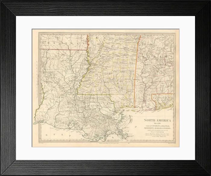 Framed Print : US GULF COAST. Louisiana Mississippi Alabama Florida panhandle. SDUK 1846 map Framed Print : US GULF COAST. Louisiana Mississippi Alabama Florida panhandle. SDUK 1846 map