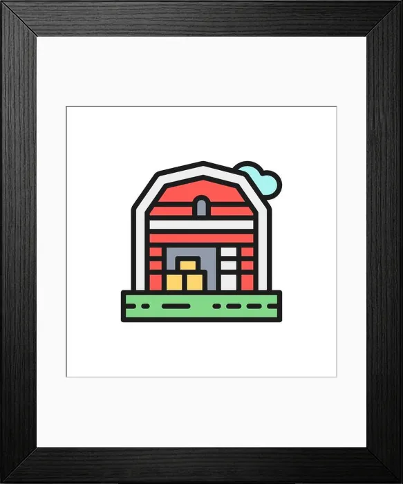 Framed Print : Farm house landscape flat color line icon Framed Print : Farm house landscape flat color line icon