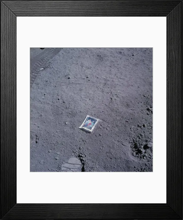 Framed Print : Astronaut Charlie Duke's family portrait left on the surface of the moon during teh Apollo 16 mission Framed Print : Astronaut Charlie Duke's family portrait left on the surface of the moon during teh Apollo 16 mission