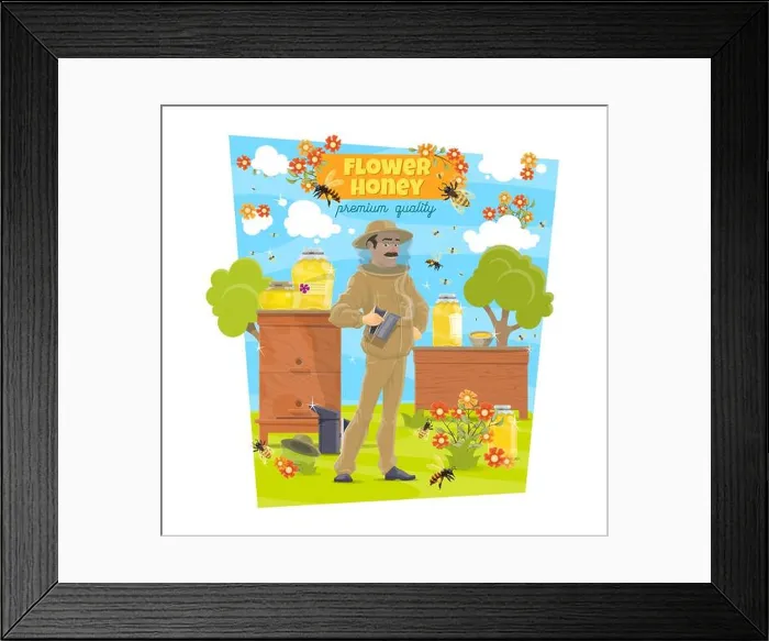 Framed Print : Flower honey beekeeping and beekeeper at beehives Framed Print : Flower honey beekeeping and beekeeper at beehives