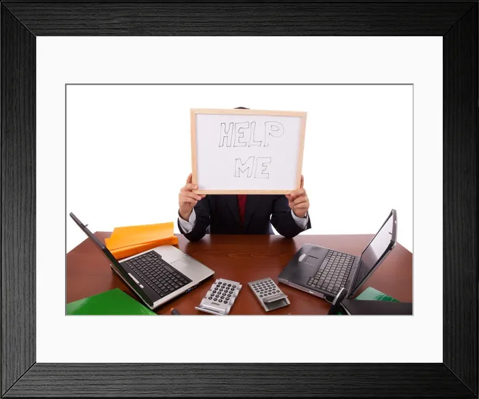 Framed Print : businessman asking for help (hiding his head) Framed Print : businessman asking for help (hiding his head)