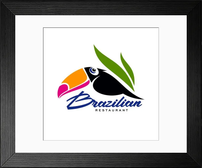 Framed Print : Brazilian cuisine restaurant icon with toucan bird in green leaves Framed Print : Brazilian cuisine restaurant icon with toucan bird in green leaves