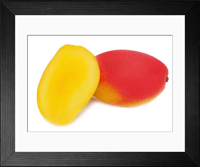 Framed Print : Fresh mango fruit with cut isolated on white backg Framed Print : Fresh mango fruit with cut isolated on white backg
