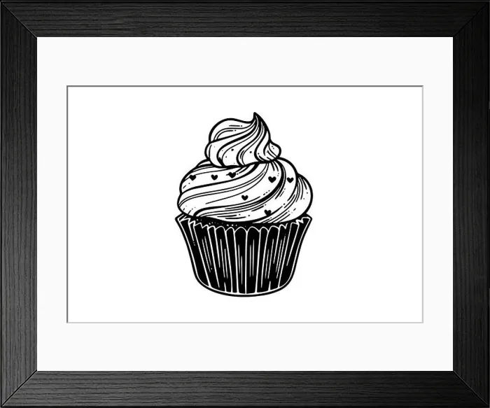 Framed Print : Cupcake in engraving style. Ink sketch isolated on white background. Hand drawn vector illustration Framed Print : Cupcake in engraving style. Ink sketch isolated on white background. Hand drawn vector illustration