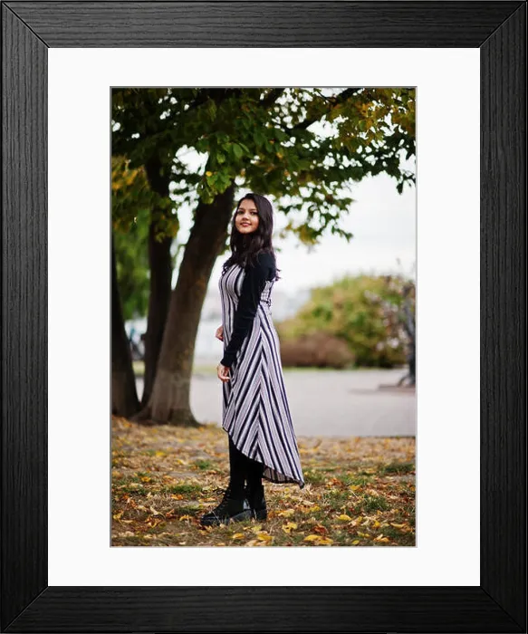 Framed Print : Portrait of young beautiful indian or south asian teenage girl in dress posed at autumn park Framed Print : Portrait of young beautiful indian or south asian teenage girl in dress posed at autumn park