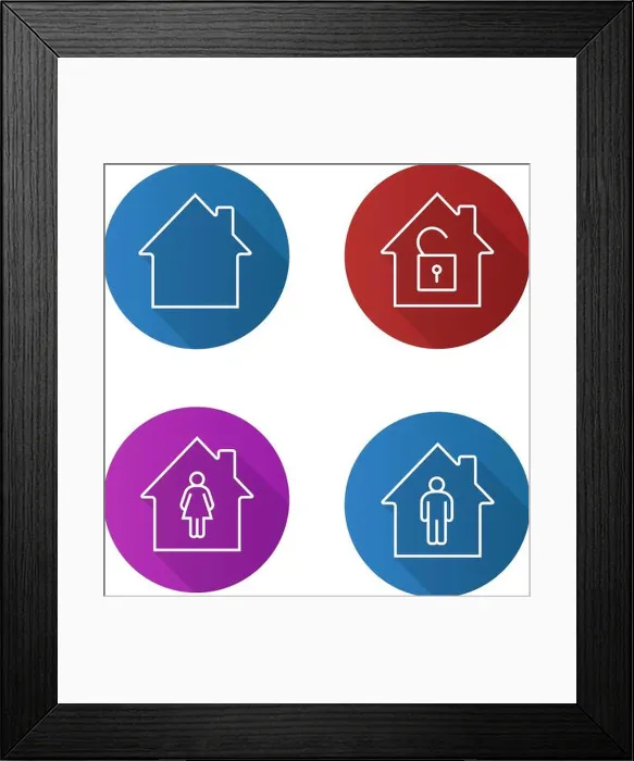 Framed Print : Houses flat linear long shadow icons set Framed Print : Houses flat linear long shadow icons set