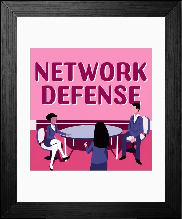 Framed Print : Conceptual caption Network Defense, Word for easures to protect and defend information from disruption Framed Print : Conceptual caption Network Defense, Word for easures to protect and defend information from disruption