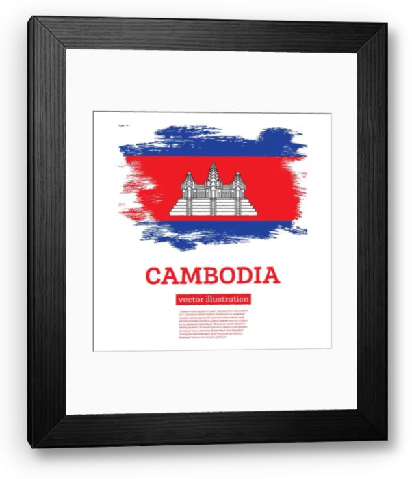 Framed Print : Cambodia Flag with Brush Strokes. Vector Illustration. Independence Day