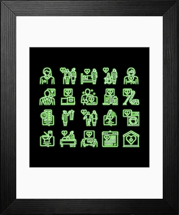 Framed Print : Homecare Services neon glow icon illustration Framed Print : Homecare Services neon glow icon illustration