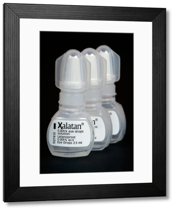 Framed Print : Xalatan eye drops in plastic bottle used for treatment of Glaucoma Framed Print : Xalatan eye drops in plastic bottle used for treatment of Glaucoma
