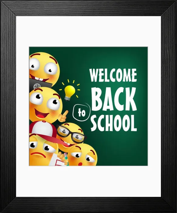 Framed Print : Welcome back to school lettering with smileys Framed Print : Welcome back to school lettering with smileys