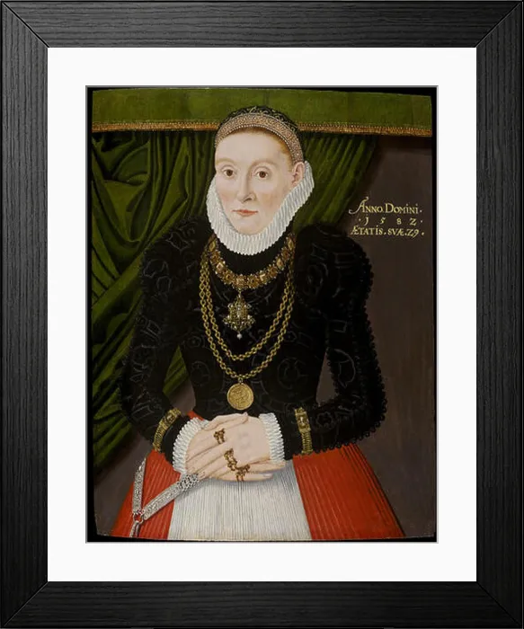 Framed Print : This 1582 portrait titled *A Lady Aged 29* captures a woman from the late 16th century Framed Print : This 1582 portrait titled *A Lady Aged 29* captures a woman from the late 16th century