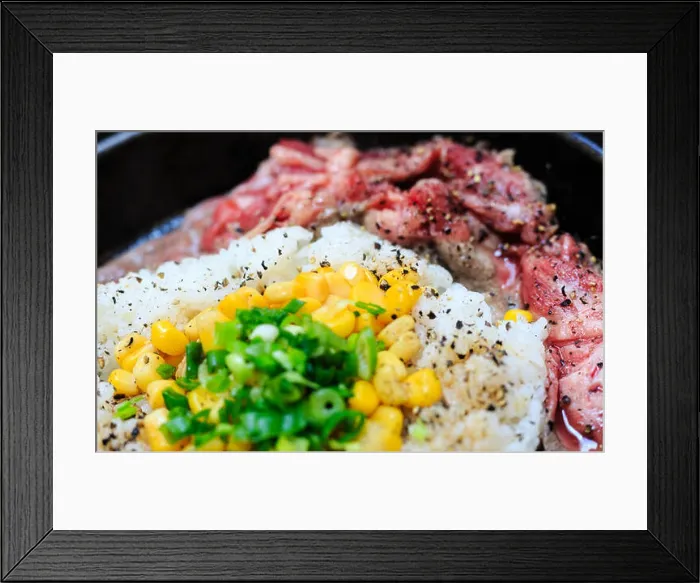Framed Print : raw beef and rice diet close up view Framed Print : raw beef and rice diet close up view