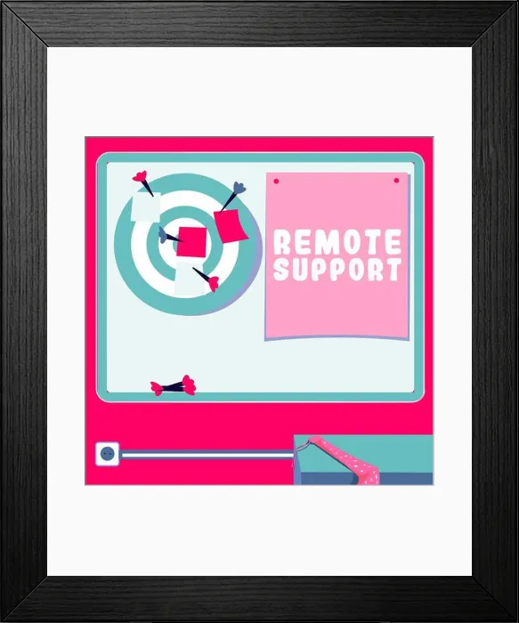 Framed Print : Text sign showing Remote Support, Word Written on help end-users to solve computer problems and issues remotely Framed Print : Text sign showing Remote Support, Word Written on help end-users to solve computer problems and issues remotely