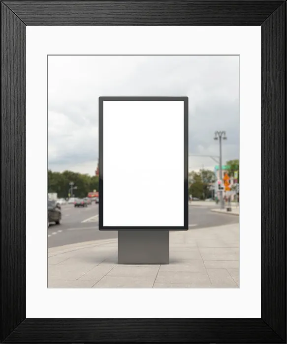 Framed Print : Blank vertical street billboard poster on city background Framed Print : Blank vertical street billboard poster on city background