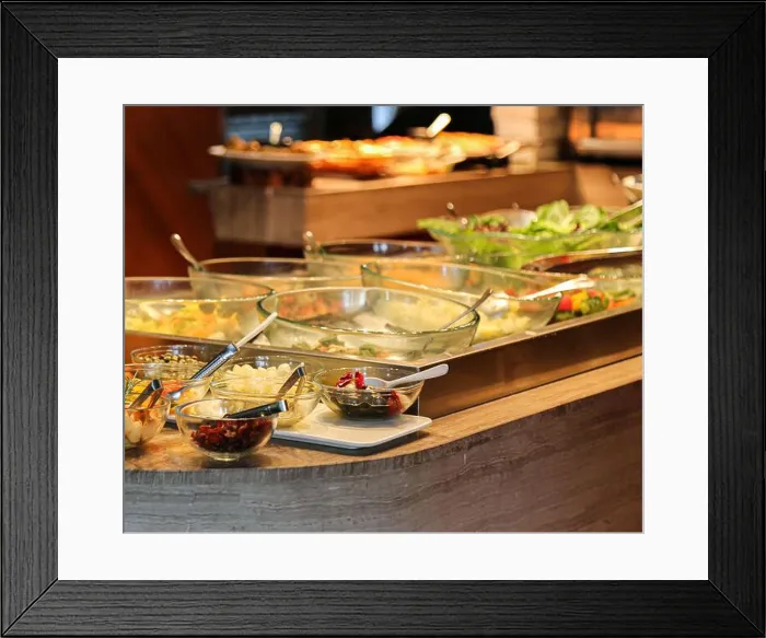 Framed Print : Lettuce and fruits in glass bowls on ice Framed Print : Lettuce and fruits in glass bowls on ice