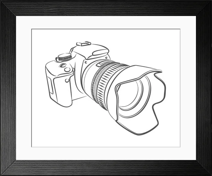 Framed Print : A sketch of the professional camera with a lens Framed Print : A sketch of the professional camera with a lens
