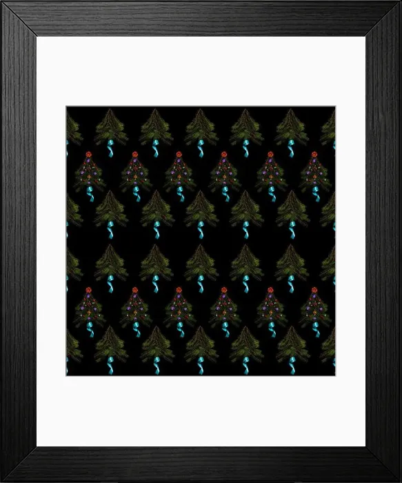 Framed Print : Pattern of Christmas trees on a black background Framed Print : Pattern of Christmas trees on a black background
