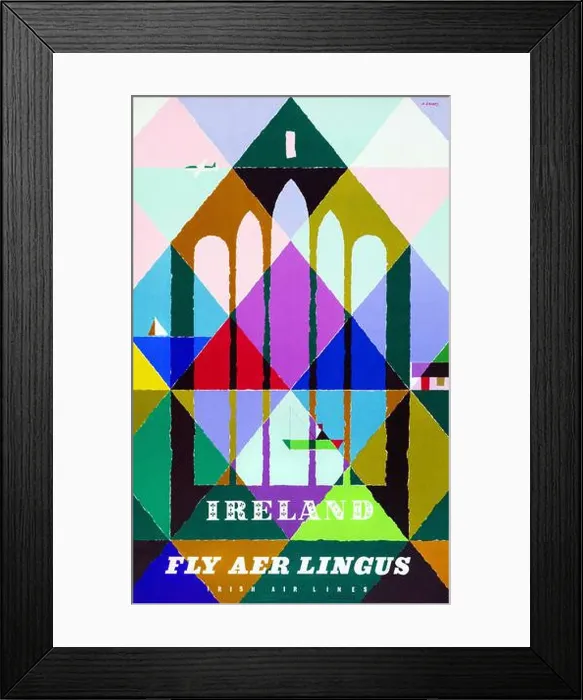 Framed Print : Vintage 1950s Travel Poster - - Aer Lingus - Ireland - Abram Games - 1960s