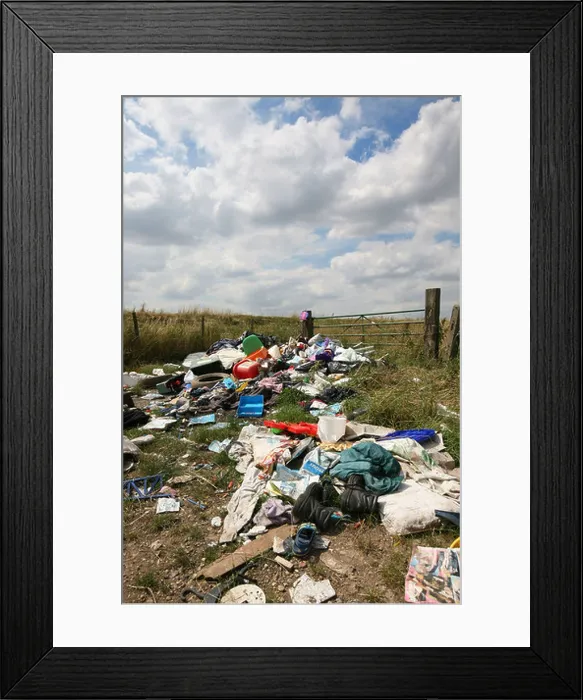 Framed Print : Rubbish Dumped In A Farmers Field In Cambridgeshire Framed Print : Rubbish Dumped In A Farmers Field In Cambridgeshire