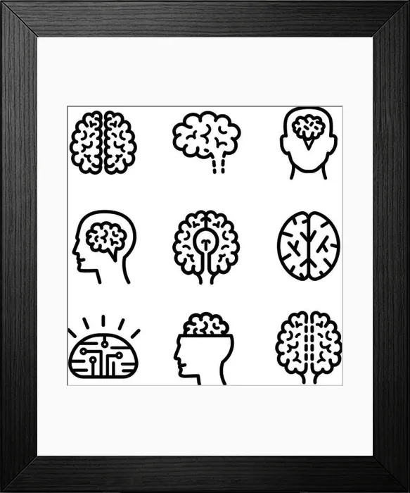 Framed Print : Neurology brain icon vector set. Outline set of brain vector icons for web design isolated on white Framed Print : Neurology brain icon vector set. Outline set of brain vector icons for web design isolated on white