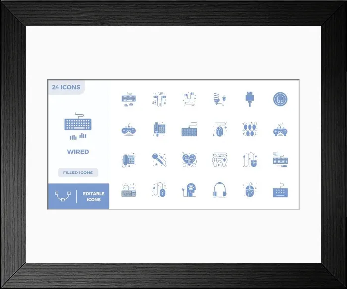 Framed Print : Essential pack of 24 PIXEL perfect vector icons for Wired in Filled format Framed Print : Essential pack of 24 PIXEL perfect vector icons for Wired in Filled format