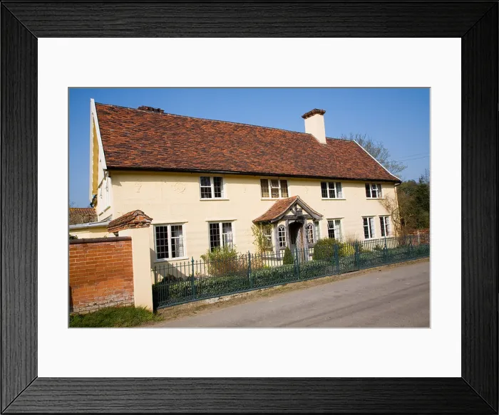 Framed Print : Pargetting plasterwork old detached rural house, Chattisham, Suffolk, England Framed Print : Pargetting plasterwork old detached rural house, Chattisham, Suffolk, England