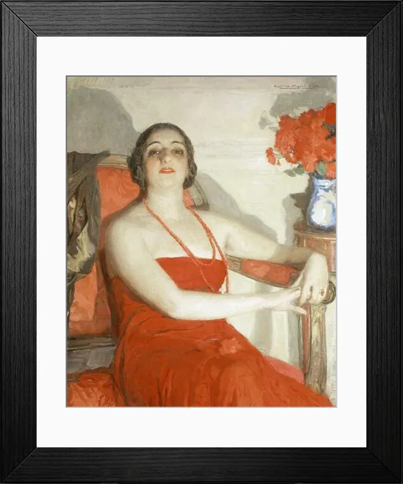 Framed Print : DAMA DE ROJO - 1924. Author: ANSELMO MIGUEL NIETO (1881-1964). Location: BANCO EXTERIOR-COLECCION. MADRID. SPAIN