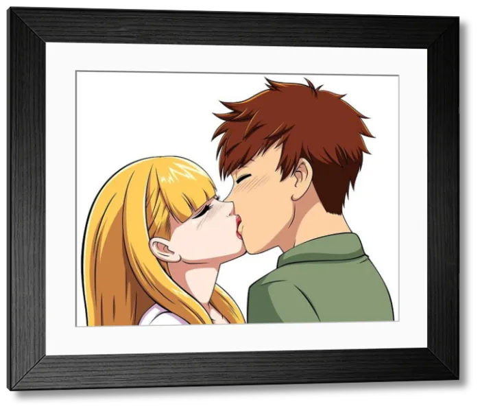 Framed Print : Anime Boy and Girl Kissing on White Framed Print : Anime Boy and Girl Kissing on White