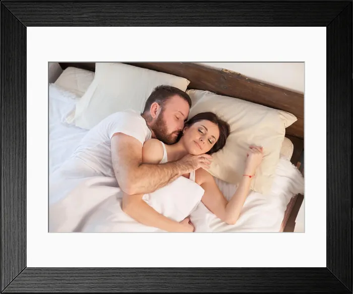 Framed Print : husband and wife wake up in the morning in the bedroom of the weekend love Framed Print : husband and wife wake up in the morning in the bedroom of the weekend love