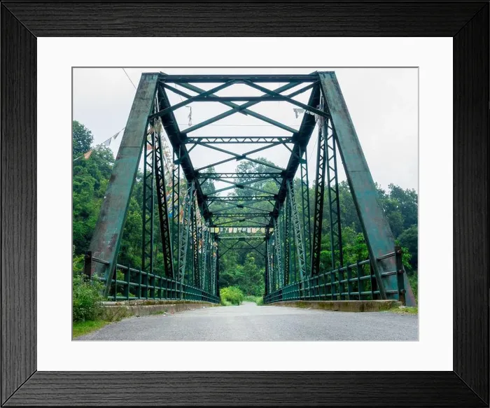 Framed Print : A closeup shot of Truss bridge taken from front. This bridge is painted green for protection against corrosion Framed Print : A closeup shot of Truss bridge taken from front. This bridge is painted green for protection against corrosion